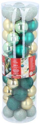 Christmas Gifts karácsonyfadísz gömb szett 50 db zöld-arany